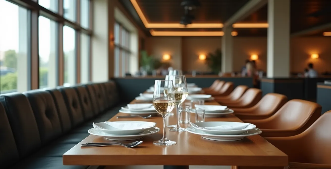 Tables de restaurant avec différents styles de présentation et serviettes